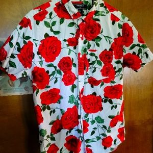 FOREVER 21 WHITE & ROSE BUTTON-UP